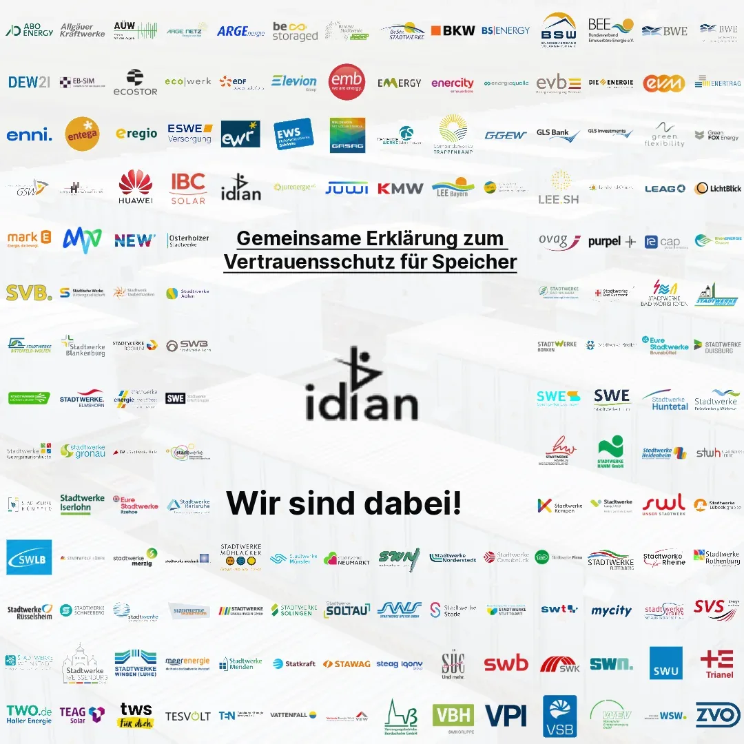 Gemeinsame Erklärung zum Vertrauensschutz für Speicher – idian: Wir sind dabei!